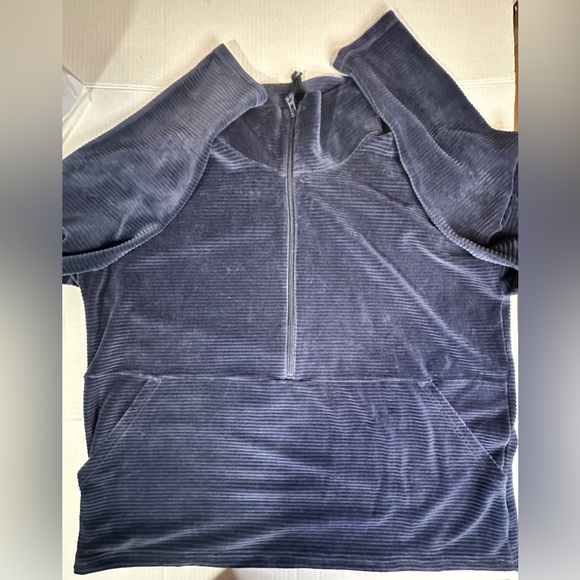 LL Bean Blue Loose Turtle Neck 3/4 Zip Up Kangaroo Pocket Ribbed Sweater XL - Picture 7 of 14